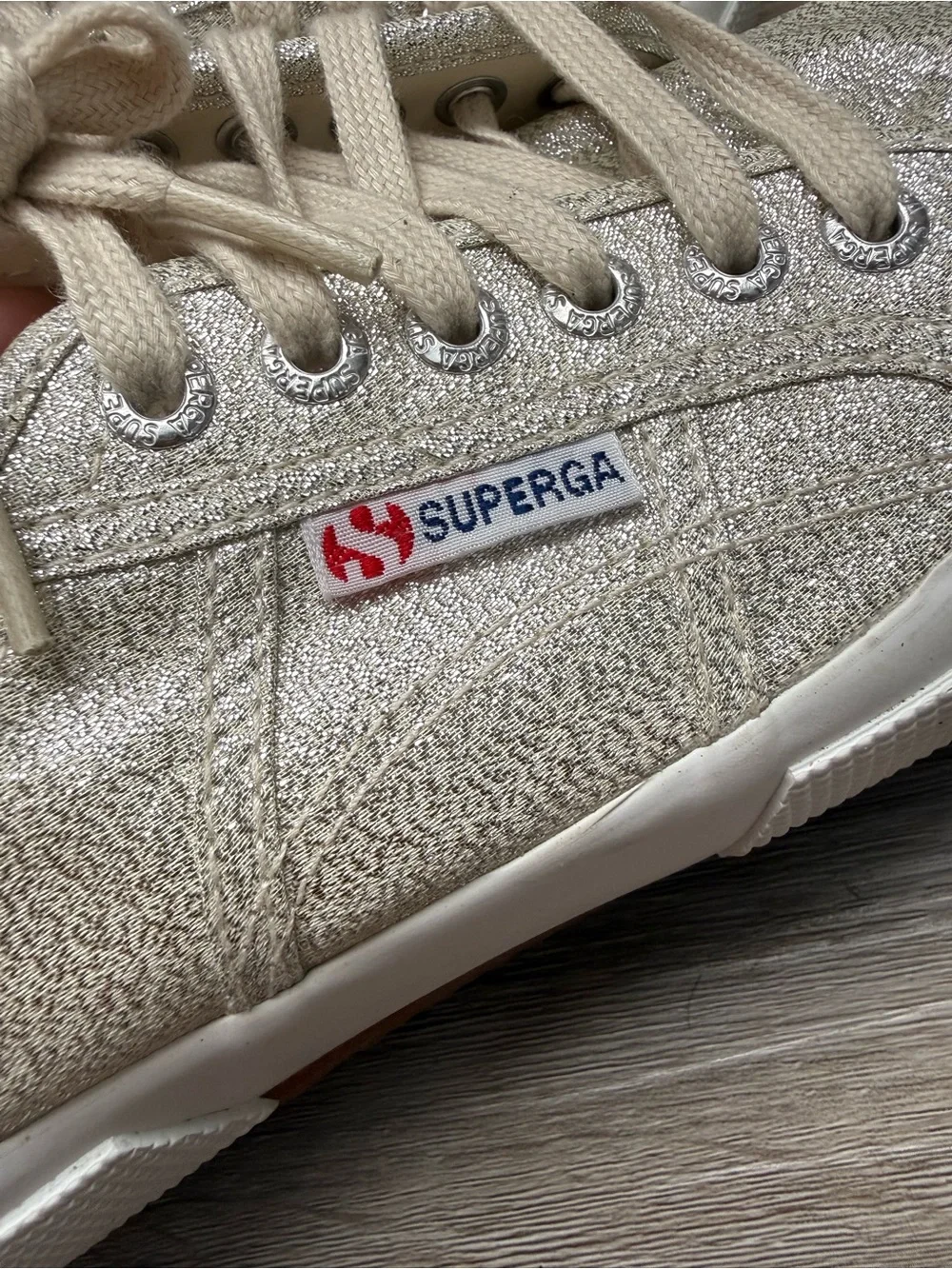 Superga Women's Metallic Cream Lace-Up Sneakers